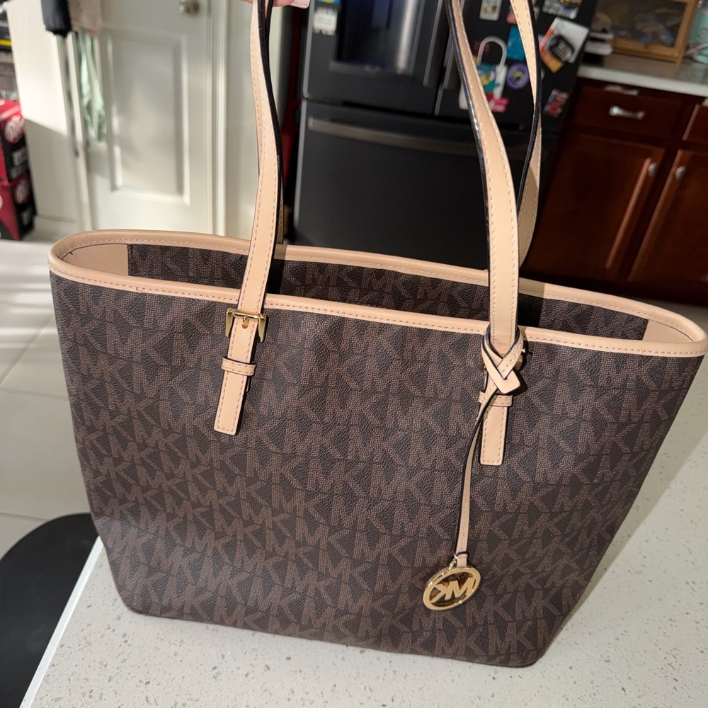 Michael Kors Dark Brown and Tan Tote Bag